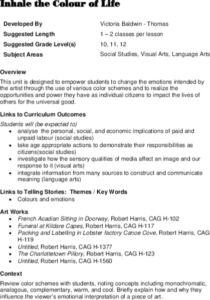 Inhale the Colour of Life Lesson Plan