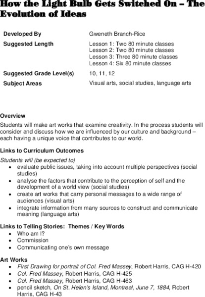 How the Light Bulb Gets Switched On - The Evolution of Ideas Lesson Plan