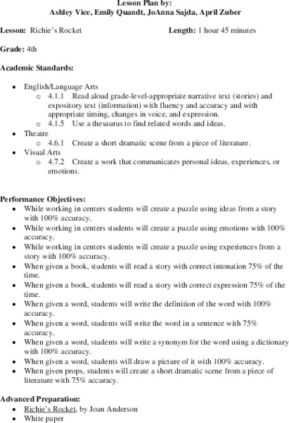 Richie's Rocket Lesson Plan