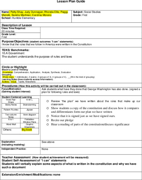 The Constitution Lesson Plan