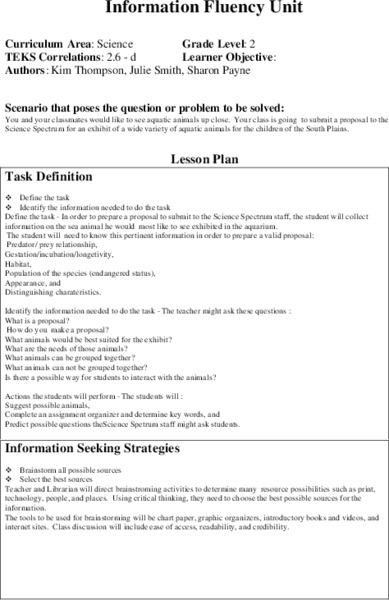 Information Fluency Unit Lesson Plan