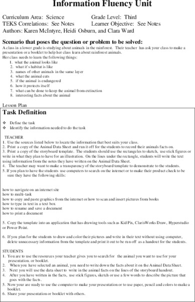 Rainforest Animals Lesson Plan