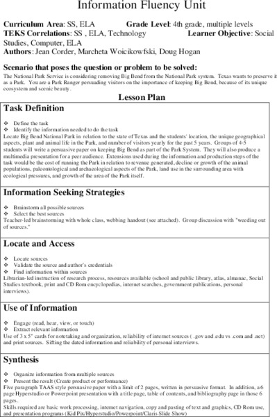 Information Fluency Unit Lesson Plan