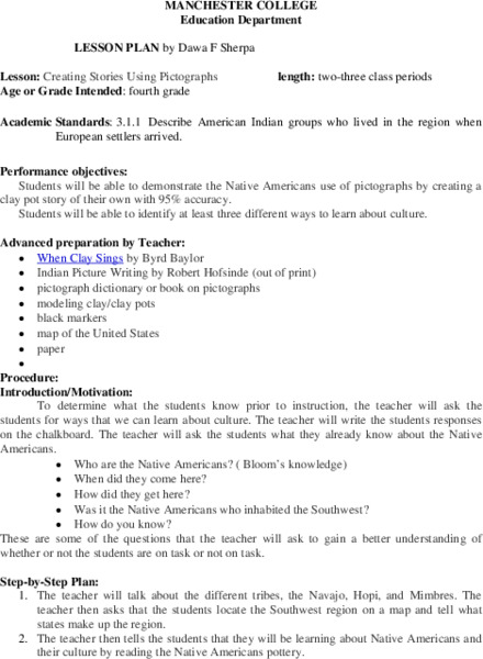 Creating Stories Using Pictographs Lesson Plan