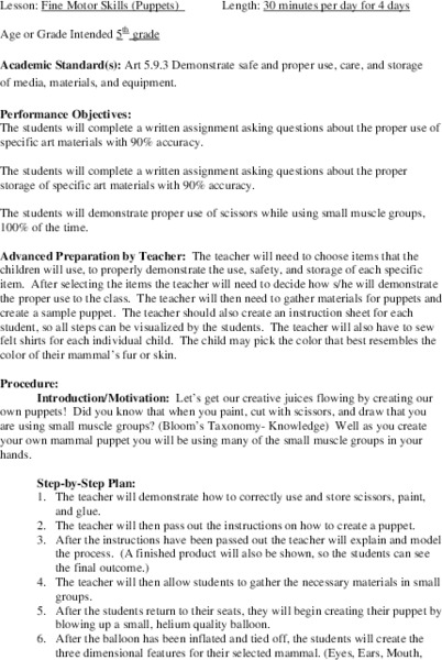Puppets Lesson Plan