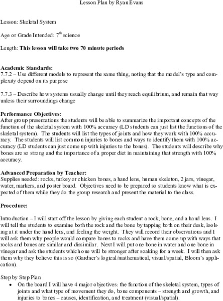 Skeletal System Lesson Plan