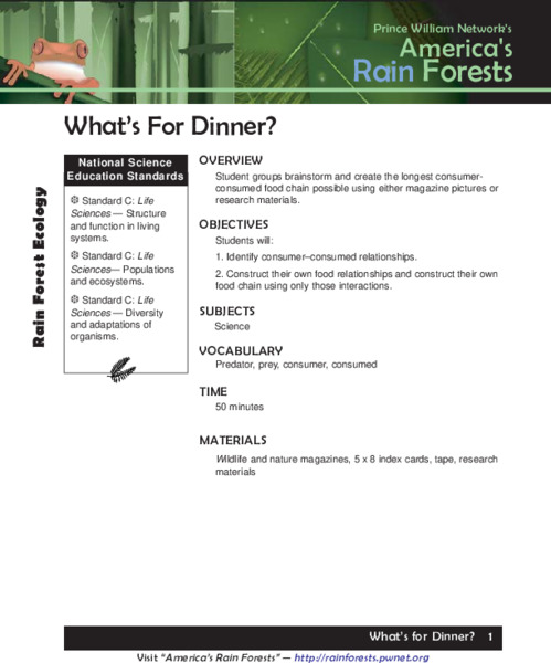 What's For Dinner? Lesson Plan