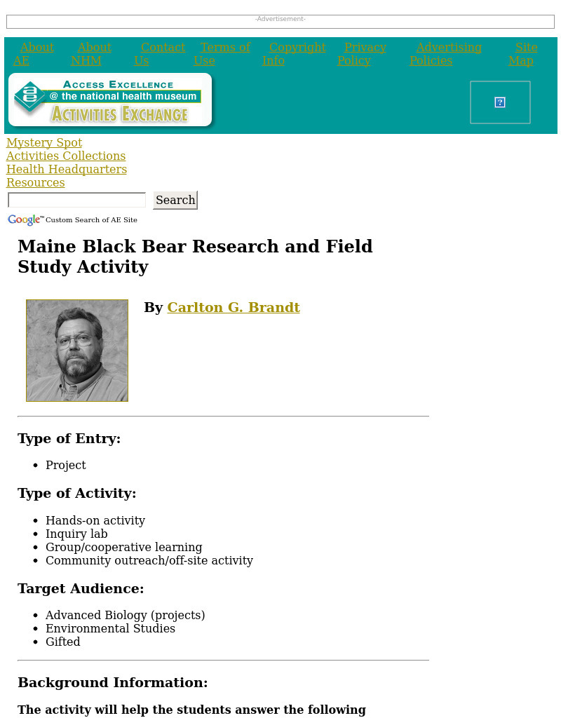 Maine Black Bear Research and Field Study Activity Lesson Plan