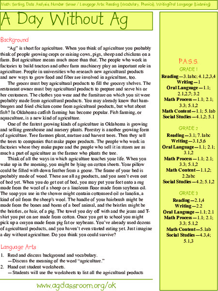 A Day Without Ag Lesson Plan
