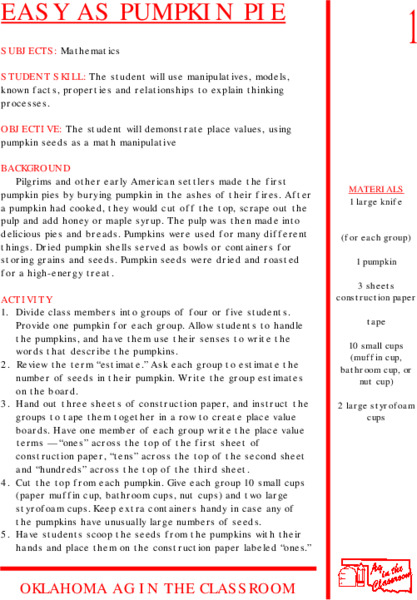 EASY AS PUMPKIN PIE Lesson Plan