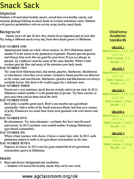 Snack Sack Lesson Plan