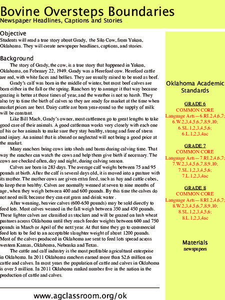 Bovine Oversteps Boundaries Lesson Plan