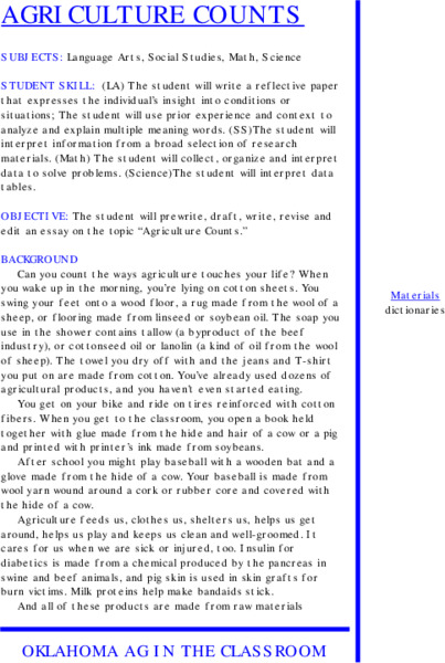 Agriculture Counts Lesson Plan