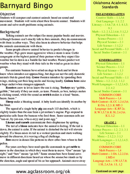 Barnyard Bingo Lesson Plan