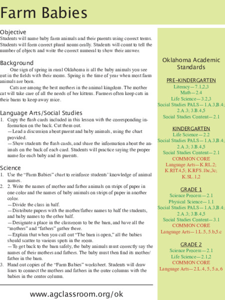 Farm Babies Lesson Plan