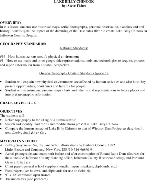 Lake Billy Chinook Lesson Plan