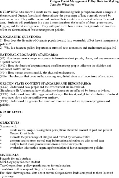 Oregon Forest Management Policy Decision Making Lesson Plan