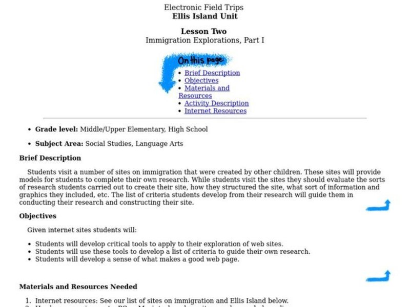 Immigration Explorations, Part I Lesson Plan