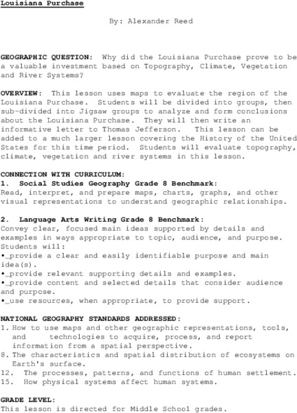 Louisiana Purchase Lesson Plan
