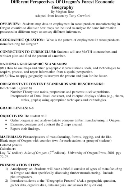 Different Perspectives of Oregon's Forest Economic Geography Lesson Plan