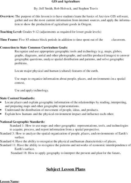 GIS and Agriculture Lesson Plan