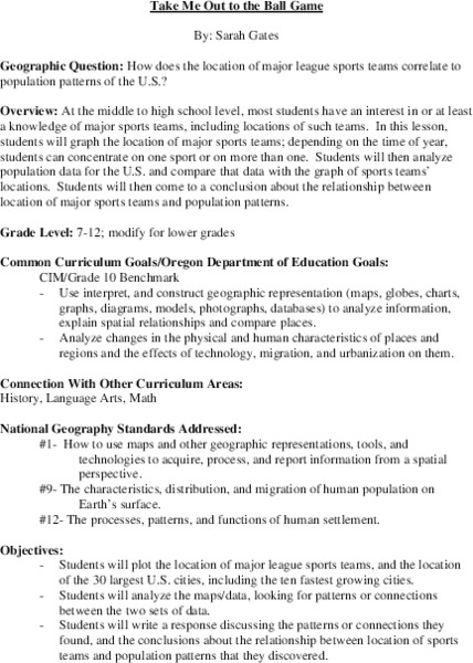 Take Me Out To the Ball Game Lesson Plan