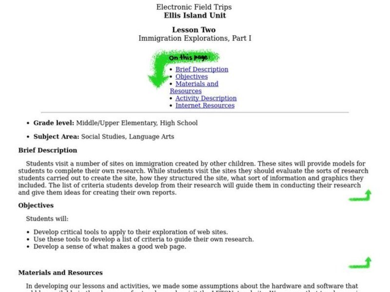 Immigration Explorations, Part I Lesson Plan