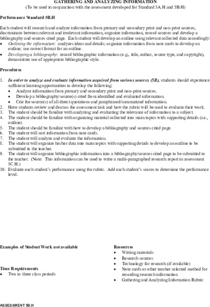 Gathering And Analyzing Information Lesson Plan