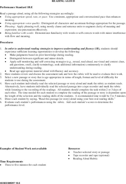 Reading Aloud Lesson Plan