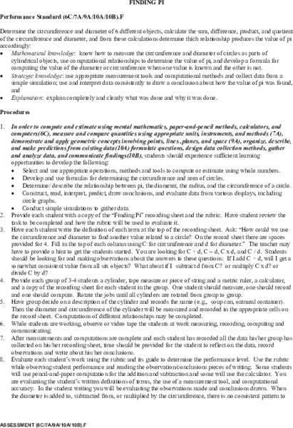 Finding PI Lesson Plan