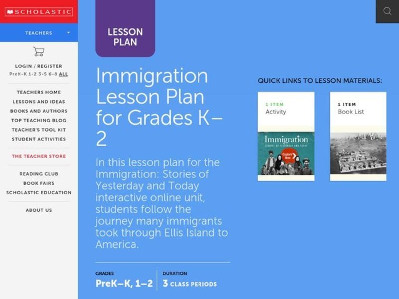 Immigration For Grades K-2 Lesson Plan
