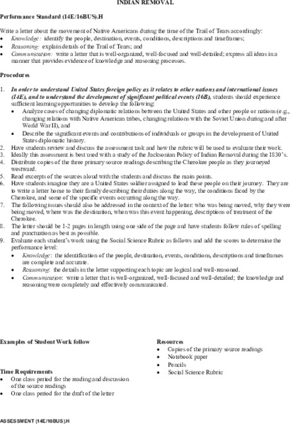 Indian Removal Lesson Plan