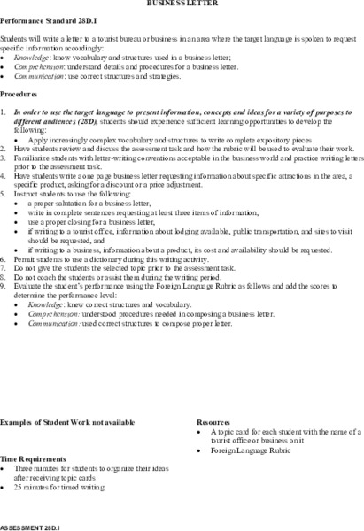 Business Letter Lesson Plan