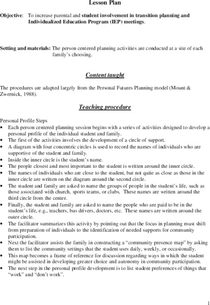 Parent and Student Involvement In Transition Planning Lesson Plan