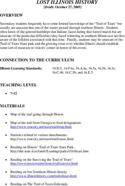 Lost Illinois History Lesson Plan