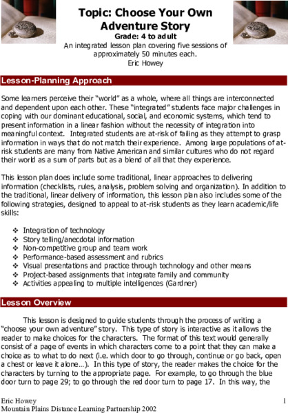 Choose Your Own Adventure Story Lesson Plan