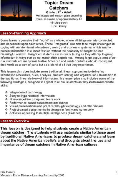 Dream Catchers Lesson Plan