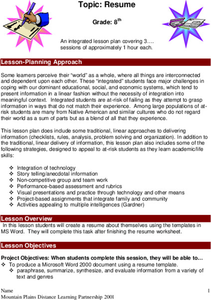 Resume Lesson Plan