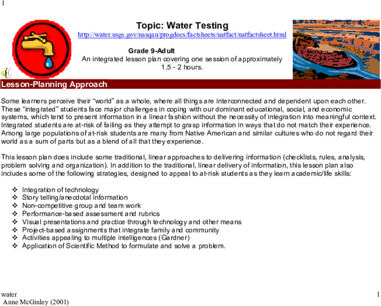 Water Testing Lesson Plan