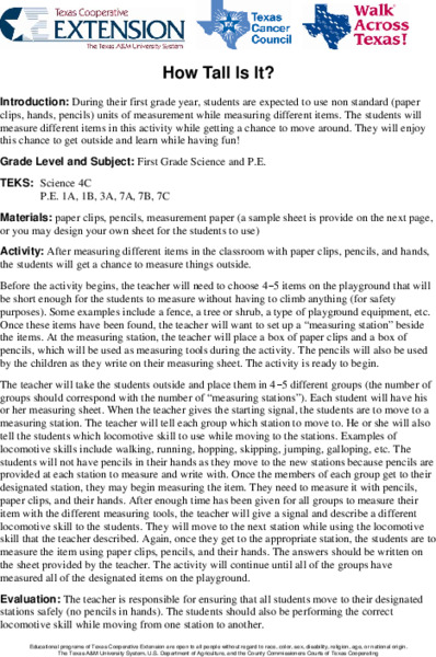 How Tall Is It? Lesson Plan