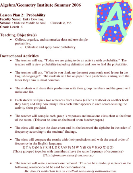 Probability Lesson Plan