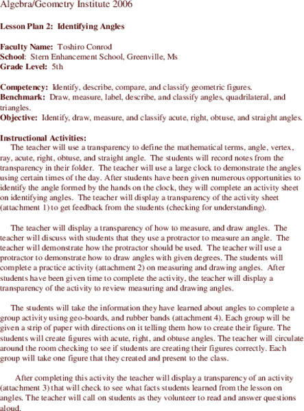 Identifying Angles Lesson Plan