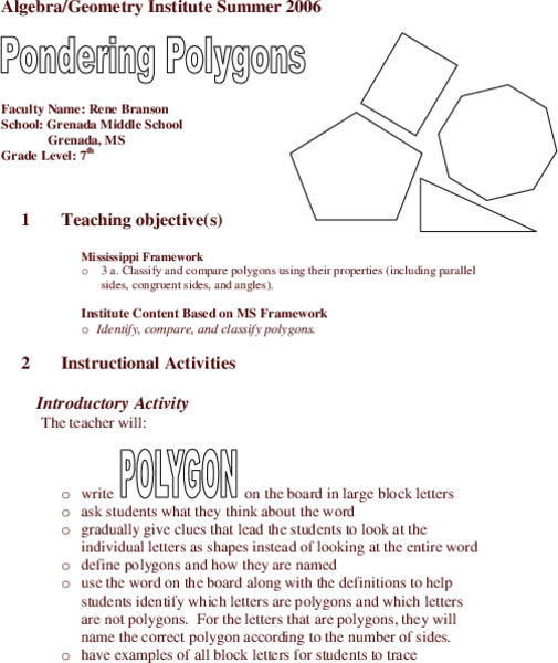 Pondering Polygons Lesson Plan