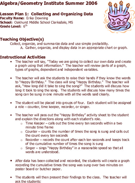 Collecting and Organizing Data Lesson Plan