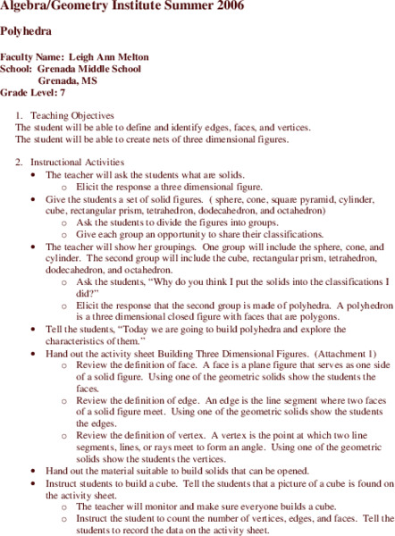Polyhedra Lesson Plan