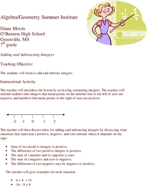 Adding and Subtracting Integers Lesson Plan