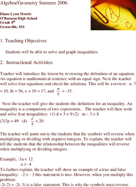 Solving Inequalities Lesson Plan
