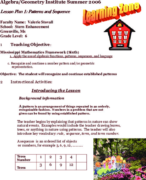 Patterns and Sequence Lesson Plan