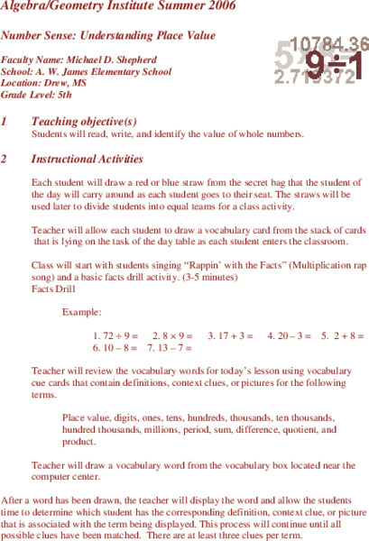 Understanding Place Value Lesson Plan