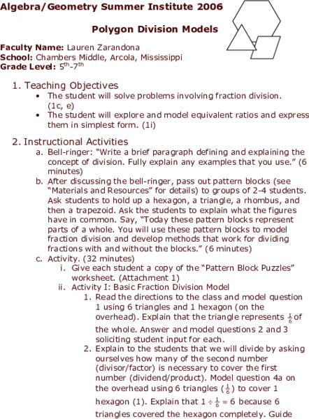 Polygon Division Models Lesson Plan